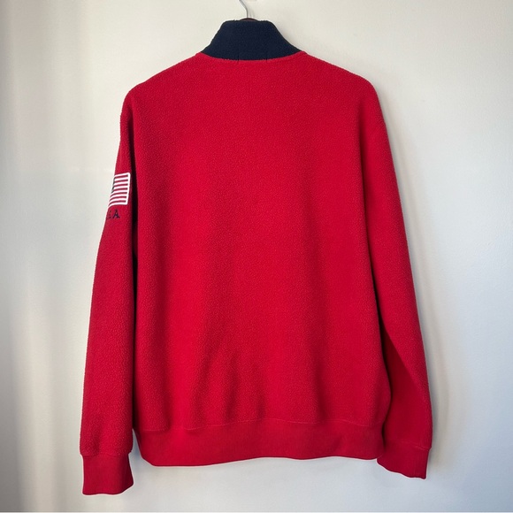 Polo Ralph Lauren Mens Large Red 1/4-Zip Fleece Pullover Sweater USA Flag Patch - Picture 11 of 15